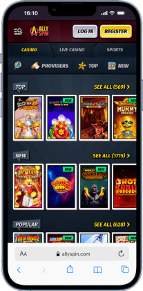 allyspin mobile screenshot of its game library