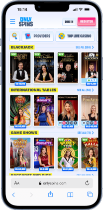a mobile screenshot of the onlyspins live casino