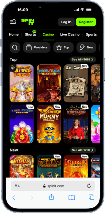 spinit casino mobile screenshot game lobby
