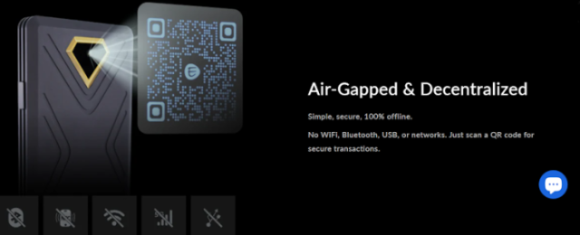 Ellipal wallet scanning QR code for offline transactions.