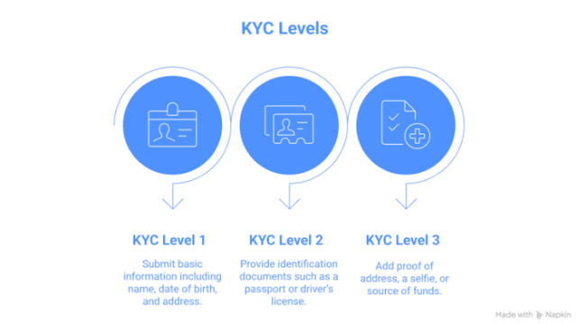 Three KYC levels infographic with icons and description.