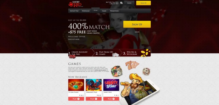 Lucky Red boutique lobby and 400% bonus — privacy-first Washington D.C. online casinos