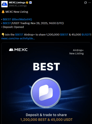 Oznámení zalistování $BEST na MEXC