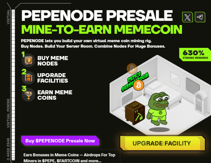 PepeNode presale, the mine-to-earn meme coin.