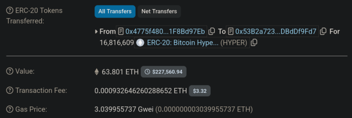 Recent bitcoin hyper whale buy worth over 200k.