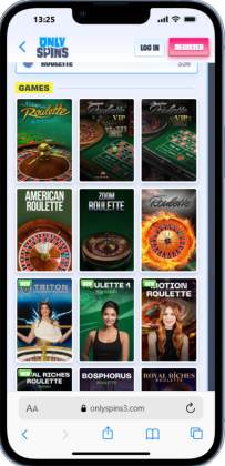 OnlySpins Casino mobile home page screenshot featuring games and Best No Deposit Casino deals