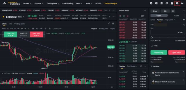 Binance Futures Interface. 