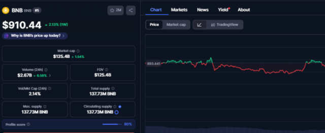 $BNB’s chart performance on CoinMarketCap.