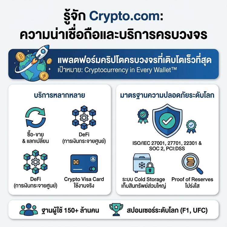 อินโฟกราฟิกแนะนำแพลตฟอร์ม Crypto.com และความน่าเชื่อถือ