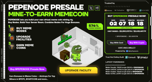 PEPENODE’s mining ecosystem and presale numbers.