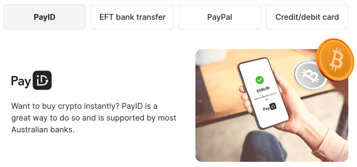 Card and bank transfer payment options on Bitcoin.com.au