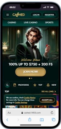 Mobile screenshot of the Cashed Casino home page highlighting Best No Deposit Casino features