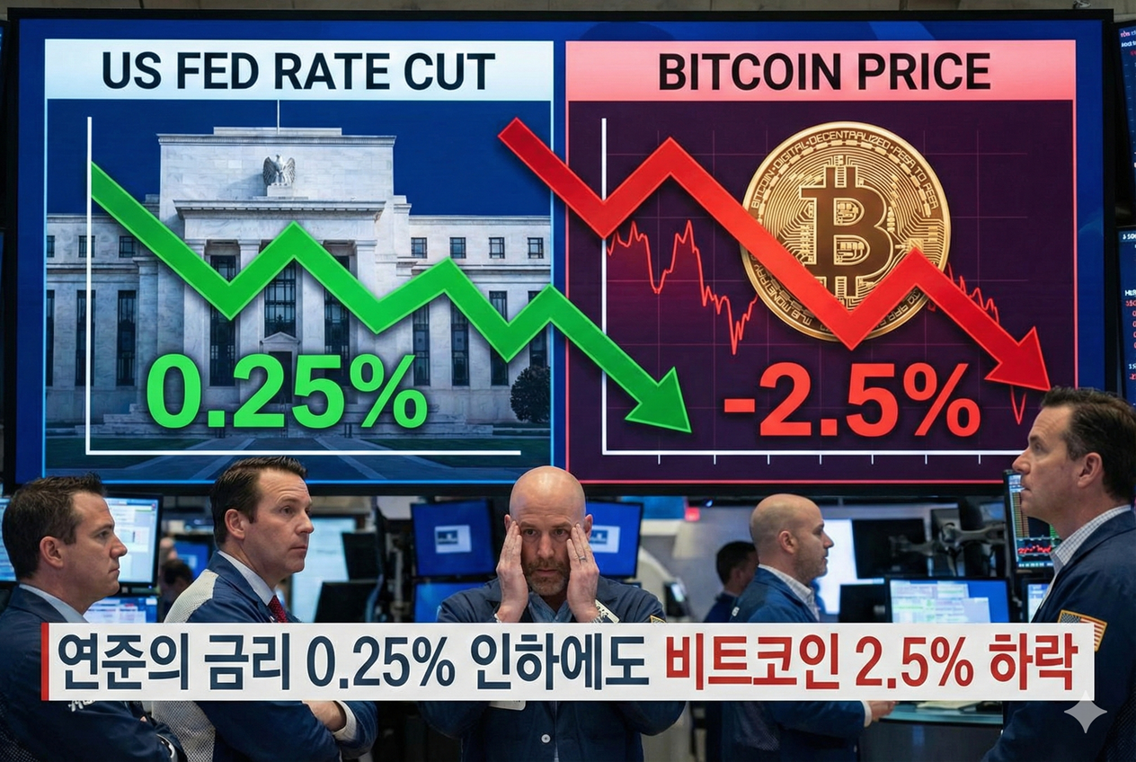 연준의 금리 0.25% 인하에도 비트코인 2.5% 하락