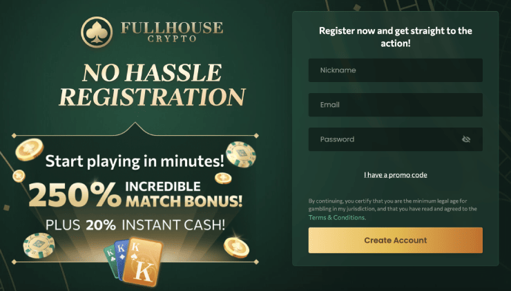 full house crypto poker online