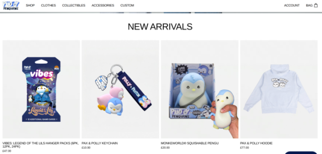 Pudgy Penguins products available for purchase in the real world.