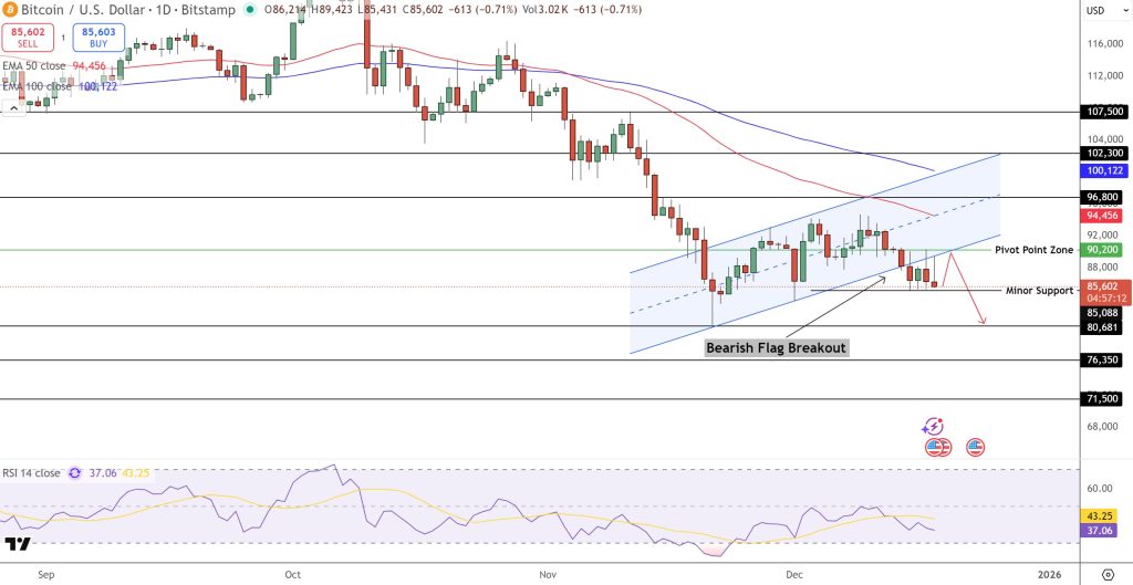 ビットコイン 今後の価格分析：弱気フラッグに注目