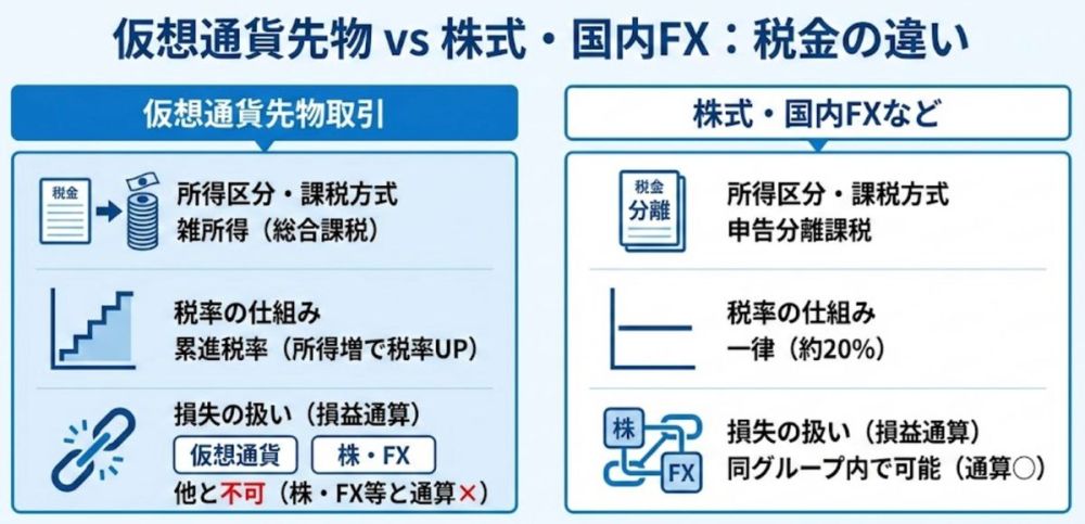 仮想通貨先物取引と他の金融商品の税金の違い