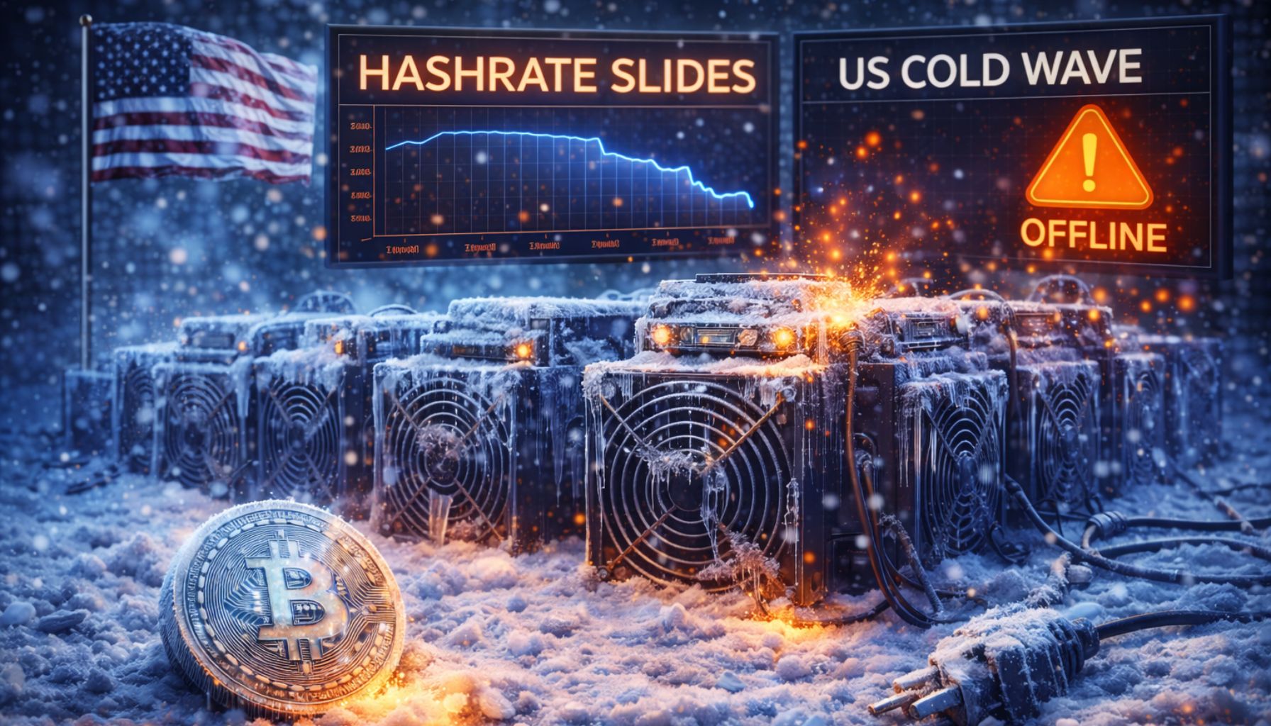 Bitcoin Hashrate Slides: US Cold Wave Knocks Mining Rigs Offline