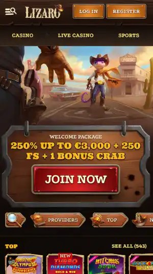 Screenshot of Curacao Casino not on Gamstop Lizaro 