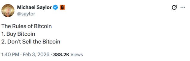 Saylor's X post about not selling $BTC.