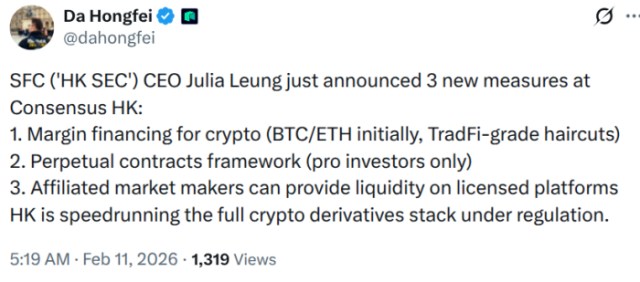 X post about Julia Leung's talks at Consensus Hong Kong.