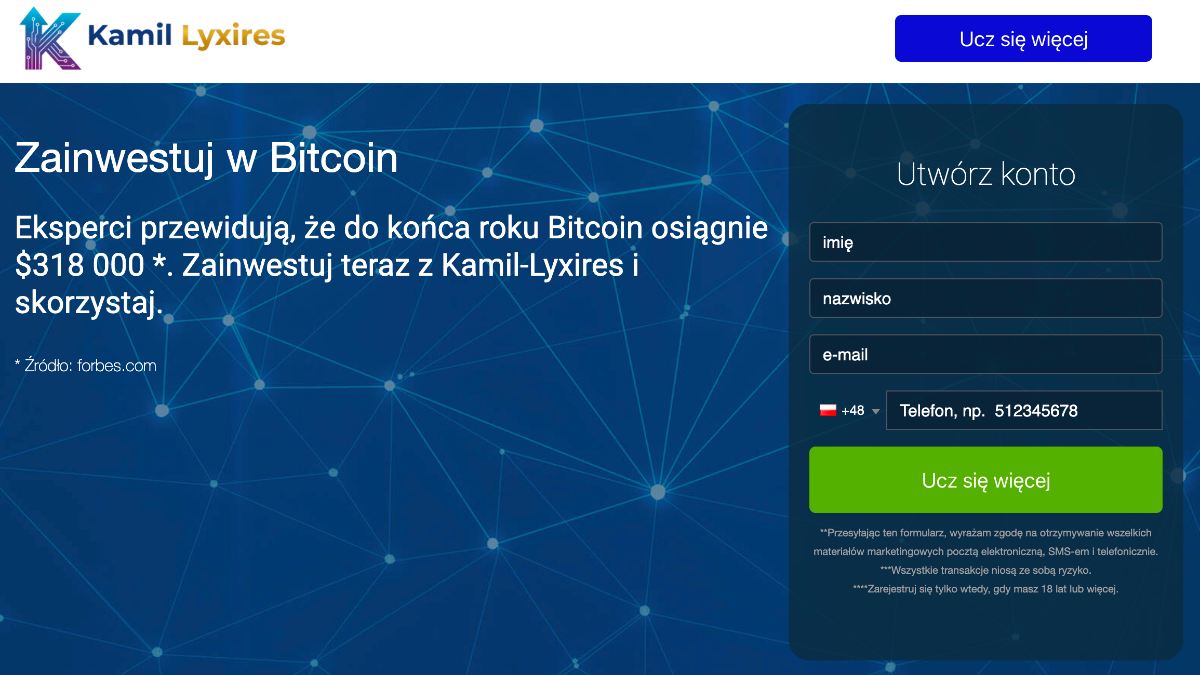 Strona główna robota handlowego Kamila Lyxiresa