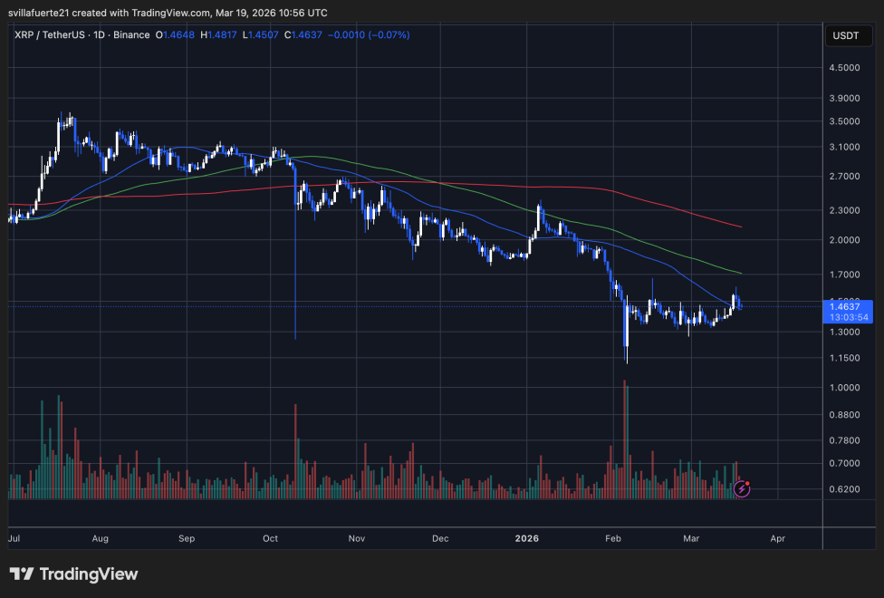 XRP consolidates below $1.5 level | Source: XRPUSDT chart on TradingView