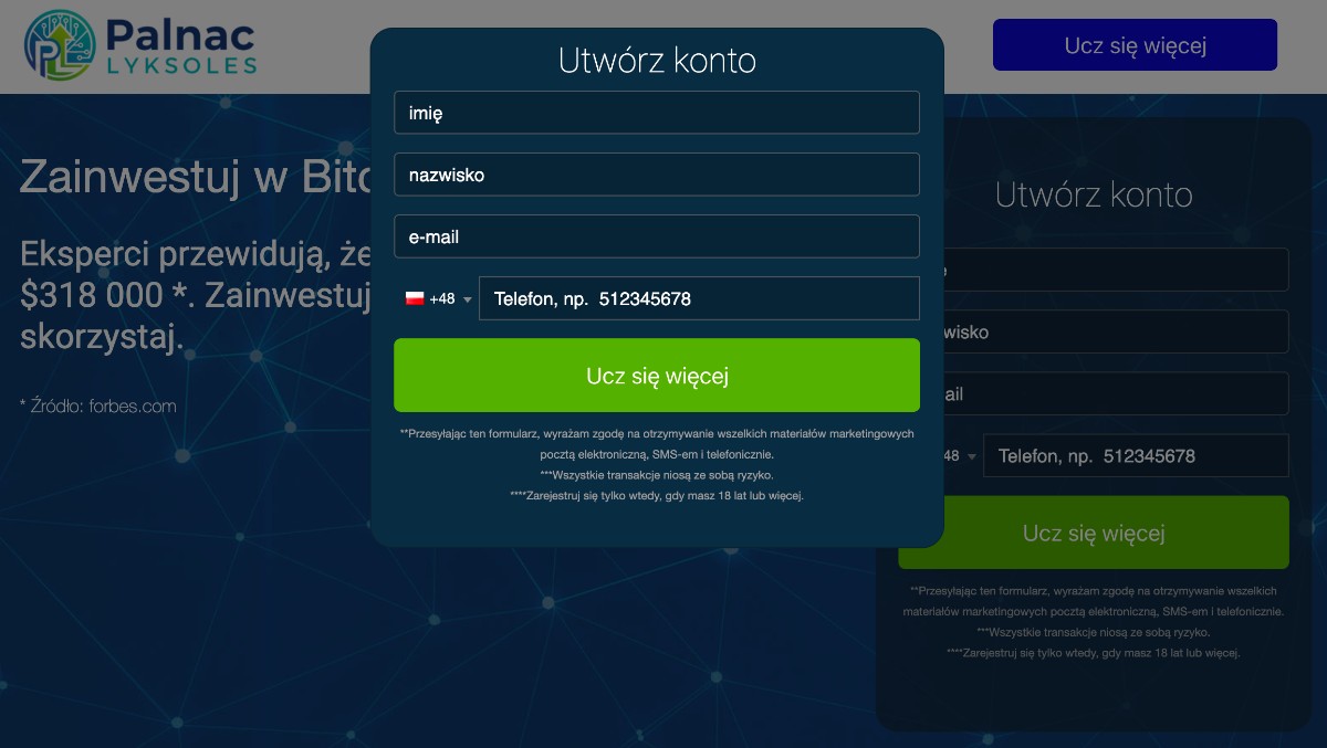 zarejestruj się na Palnac Lyksoles