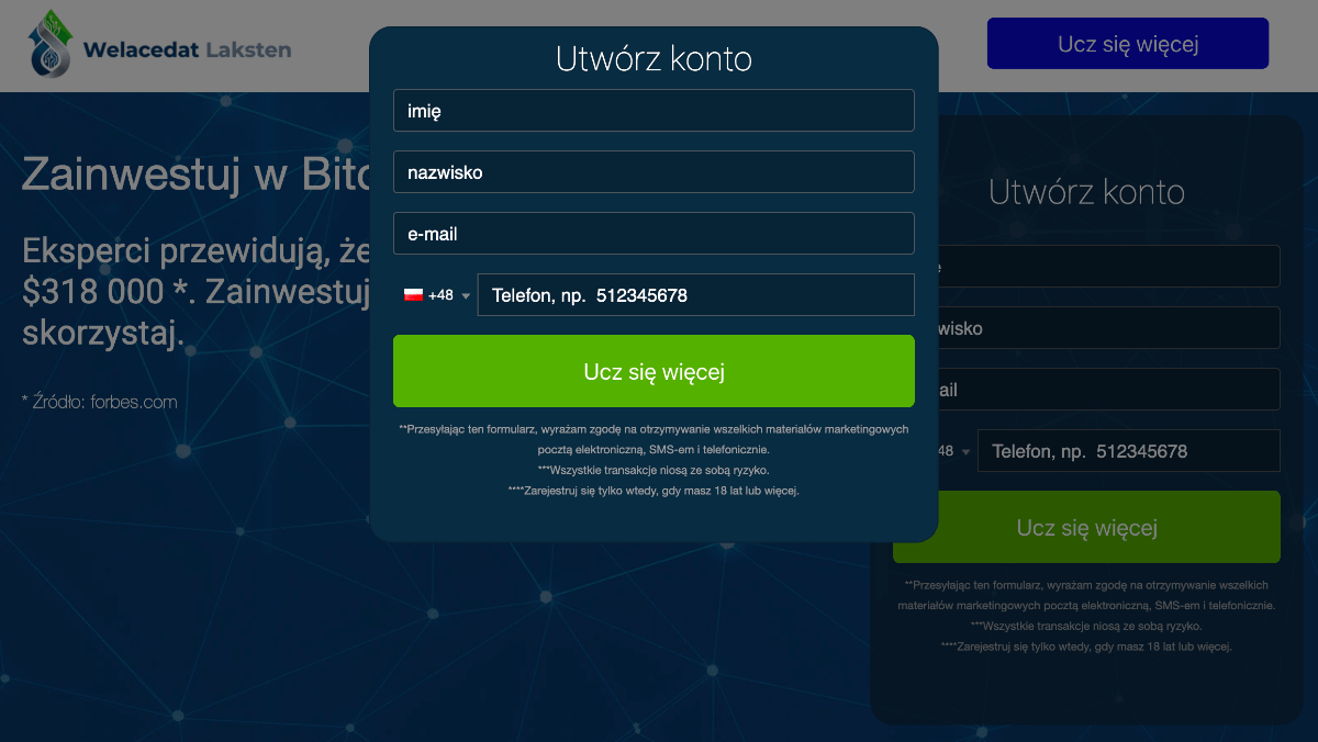 Zarejestruj się w Welacedat Laksten