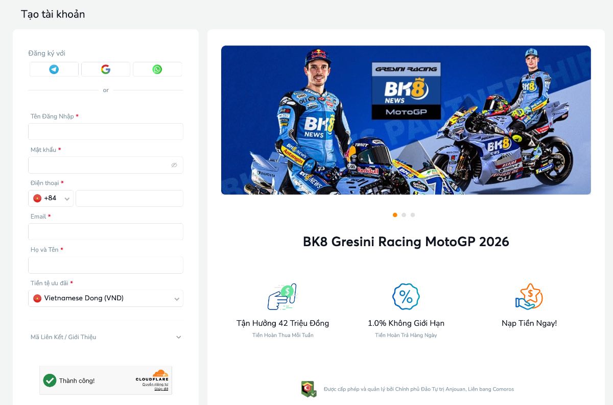 Ảnh chụp màn hình trang chủ của quá trình đăng ký bk8 trên máy tính để bàn.