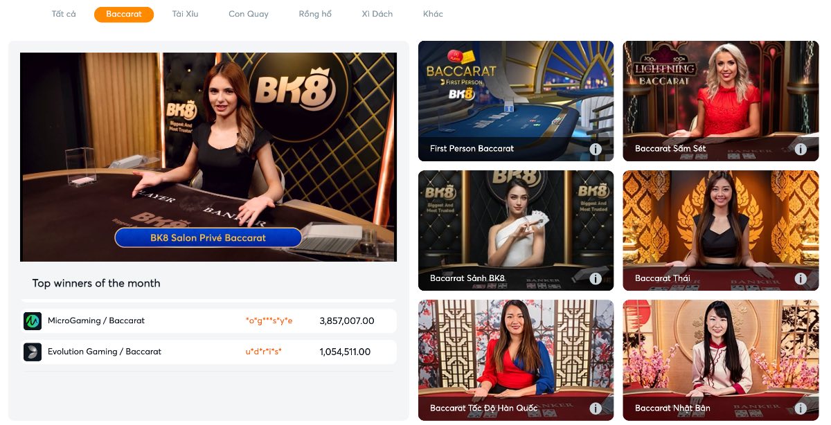 Chọn trò chơi baccarat và bắt đầu chơi.