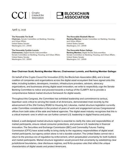 Crypto Coalition Urges Senate To Fast-Track CLARITY Act As US Leadership Faces Critical Moment