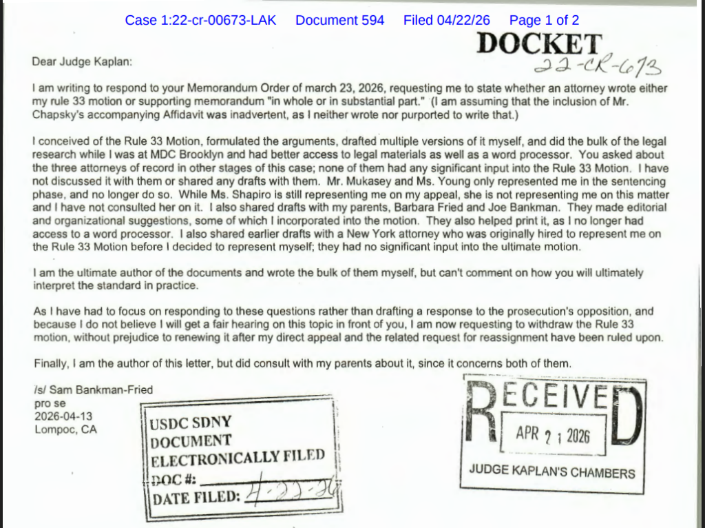 Sam Bankman-Fried Backs Off New Trial Request, Keeps Pressure On Judge Removal