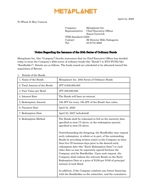 Metaplanet Fuels Bitcoin Bet With $50M Zero-Cost Debt Move