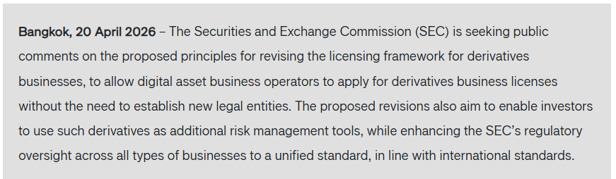 Thailand Considers Opening Door Wider To Crypto Futures In Licensing Revamp