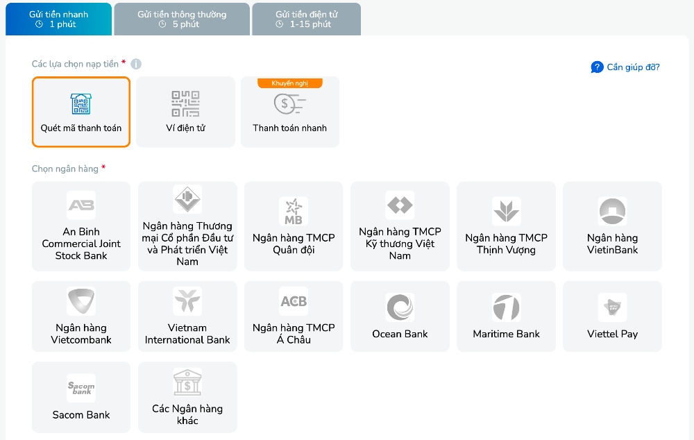 gui tien vao tai khoan bk8