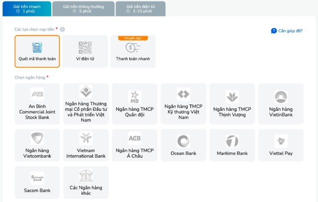 Nạp tiền vào tài khoản chơi Sic Bo