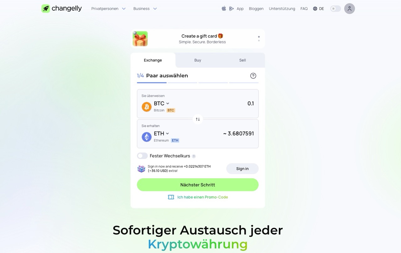 Changelly Startseite