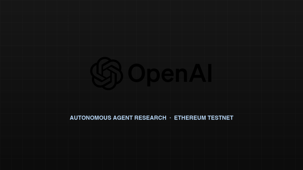 OpenAI official brandmark alongside neutral Ethereum developer testnet motif
