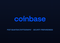 Coinbase official logo with abstract quantum computing lattice illustration