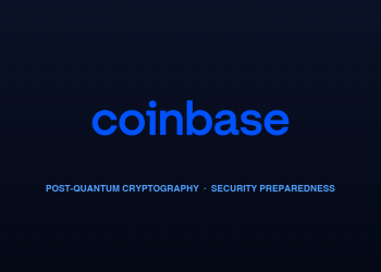 Coinbase official logo with abstract quantum computing lattice illustration