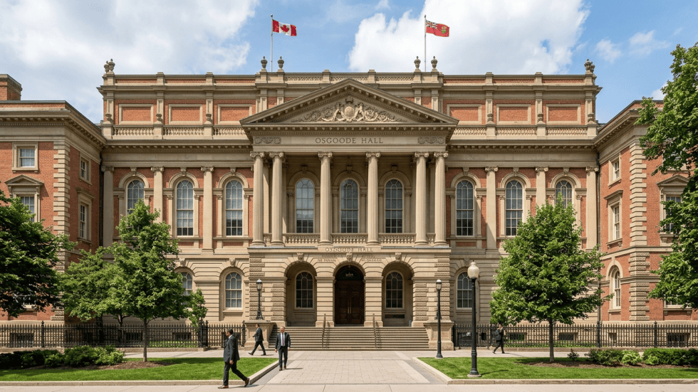 Architectural illustration of the Ontario Superior Court of Justice judicial building (Osgoode Hall) in Toronto, Canada