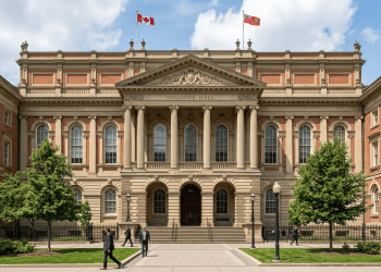 Architectural illustration of the Ontario Superior Court of Justice judicial building (Osgoode Hall) in Toronto, Canada