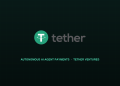 Tether corporate brandmark alongside autonomous AI agent payment rail diagram