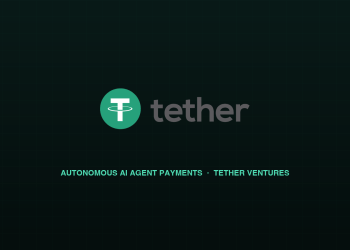 Tether corporate brandmark alongside autonomous AI agent payment rail diagram